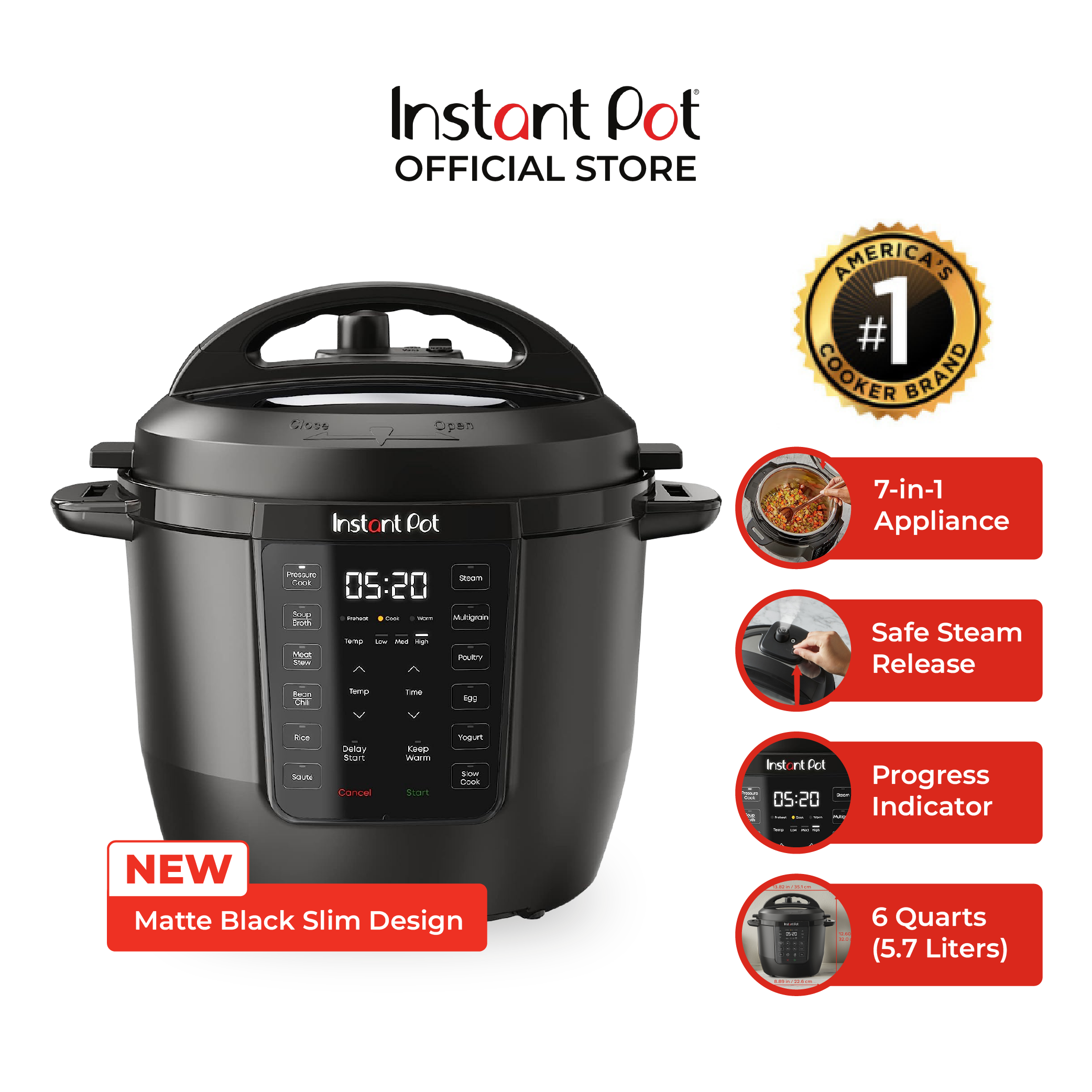 Instant Pot RIO 7-in-1 Multi-Functional Smart Cooker (6 QT/5.7 L